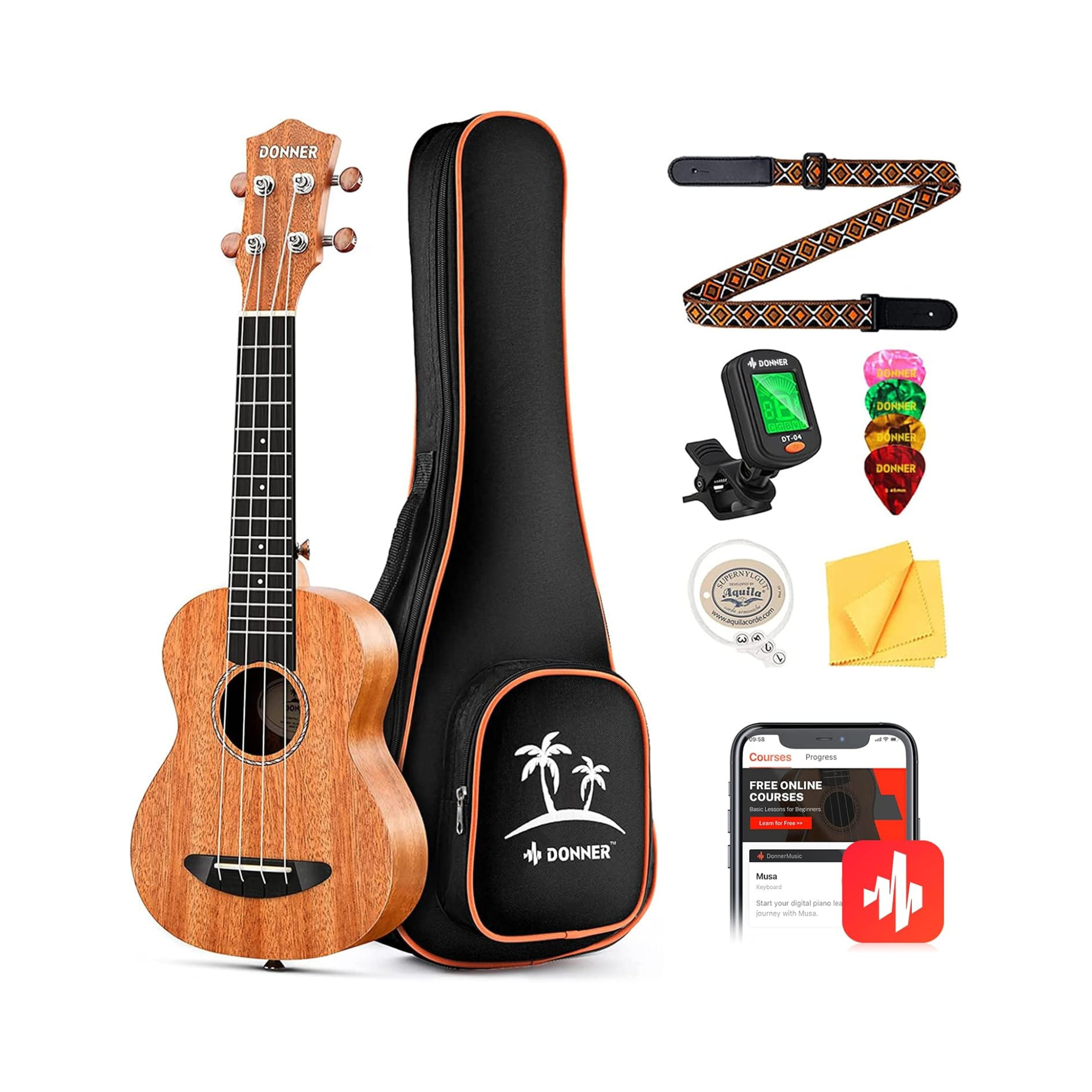 Donner Soprano Ukulele Mahogany 21 inch Ukelele Beginner